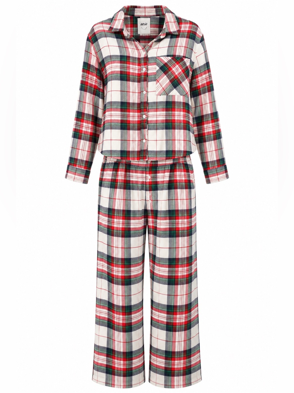 Aerie Flannel Pajama 2 Piece Set Red Green Small / Medium Plaid